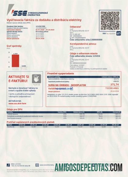 Projeto de lei de serviços públicos de energia SSE da Eslováquia em formato PSD exemplo real